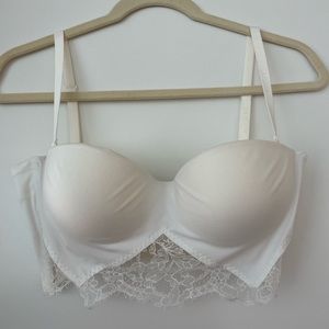 Like New! La Perla SHAPE-ALLURE White Lycra Strapless Brassiere w/Chantilly Lace
